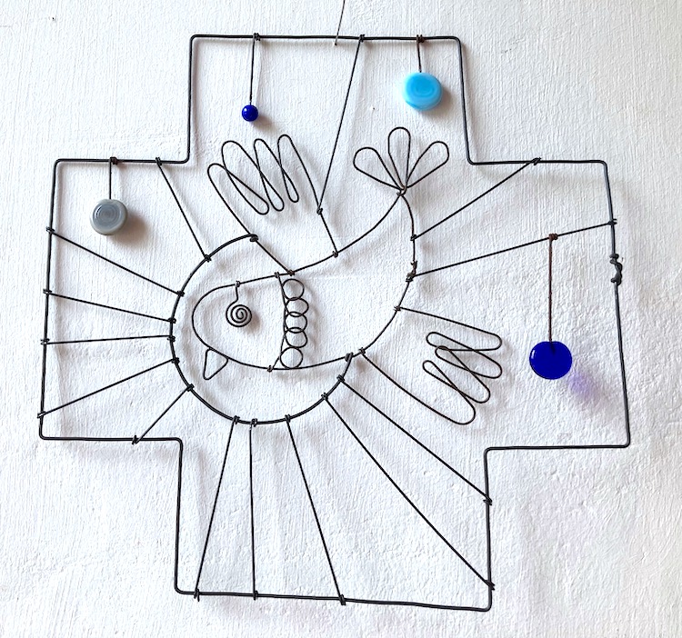 Croix Oiseau de joie bleu